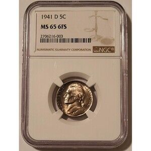 1941 D Jefferson Nickel MS65 6FS NGC Toning